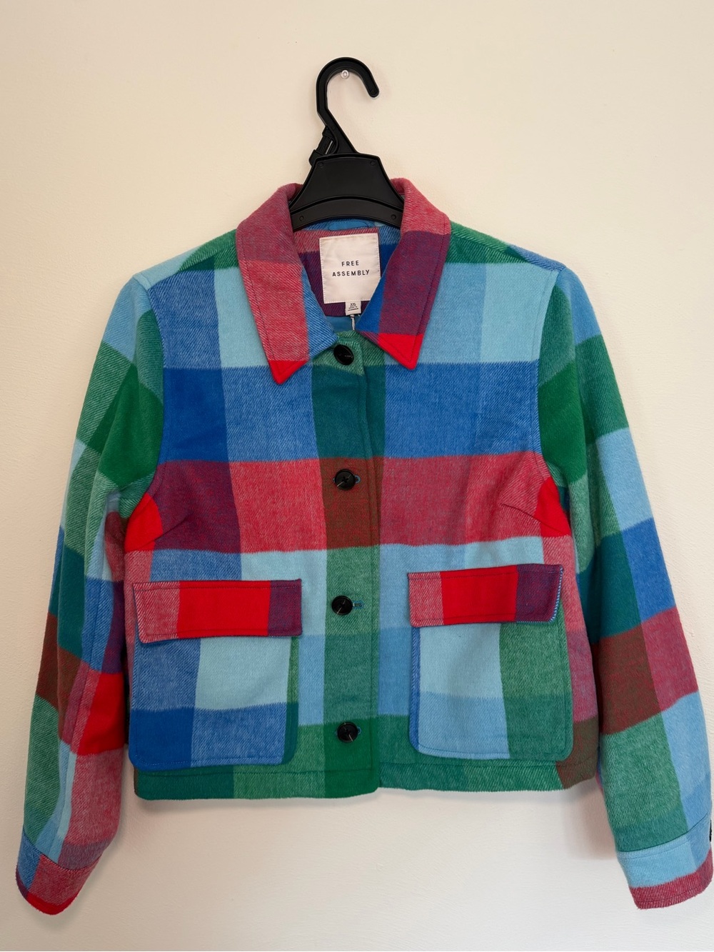 Free Assembly Multicolor Plaid Cropped Jean Jacket